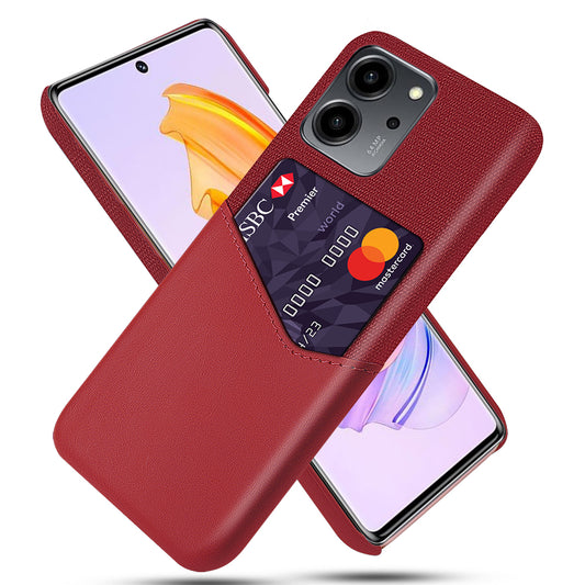 For Honor 80 SE 5G Cloth Texture Phone Case PU Leather Coated Hard PC Scratch-resistant Back Cover Card Holder