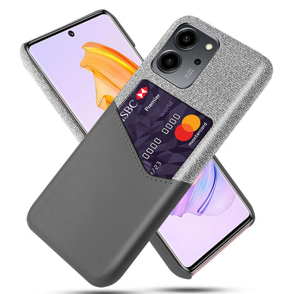 For Honor 80 SE 5G Cloth Texture Phone Case PU Leather Coated Hard PC Scratch-resistant Back Cover Card Holder