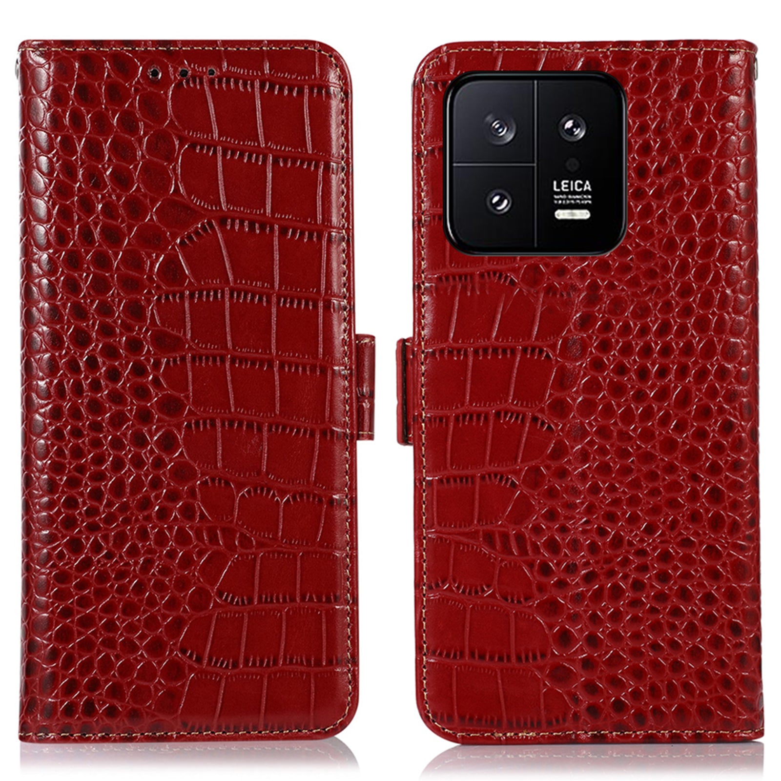 RFID Blocking Phone Case For Xiaomi 13 5G, Foldable Stand Crocodile Texture Genuine Cowhide Leather Flip Wallet Cell Phone Cover