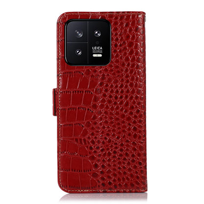 RFID Blocking Phone Case For Xiaomi 13 5G, Foldable Stand Crocodile Texture Genuine Cowhide Leather Flip Wallet Cell Phone Cover