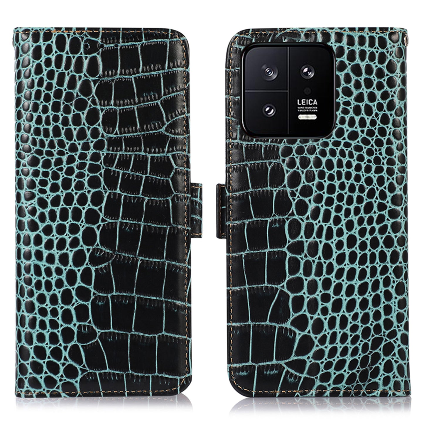 RFID Blocking Phone Case For Xiaomi 13 5G, Foldable Stand Crocodile Texture Genuine Cowhide Leather Flip Wallet Cell Phone Cover