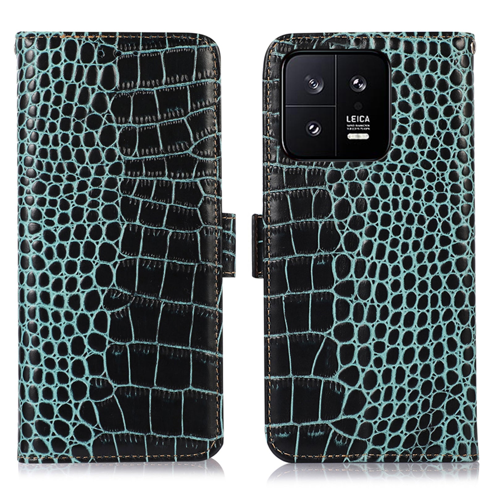 RFID Blocking Phone Case For Xiaomi 13 5G, Foldable Stand Crocodile Texture Genuine Cowhide Leather Flip Wallet Cell Phone Cover
