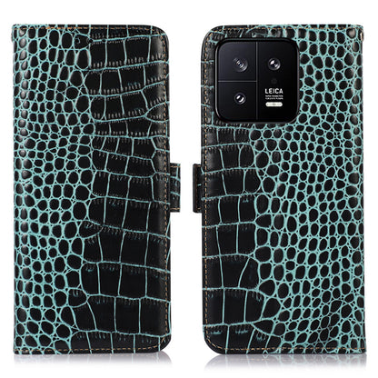RFID Blocking Phone Case For Xiaomi 13 5G, Foldable Stand Crocodile Texture Genuine Cowhide Leather Flip Wallet Cell Phone Cover