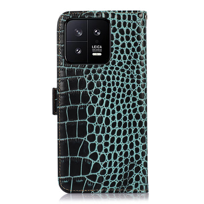 RFID Blocking Phone Case For Xiaomi 13 5G, Foldable Stand Crocodile Texture Genuine Cowhide Leather Flip Wallet Cell Phone Cover