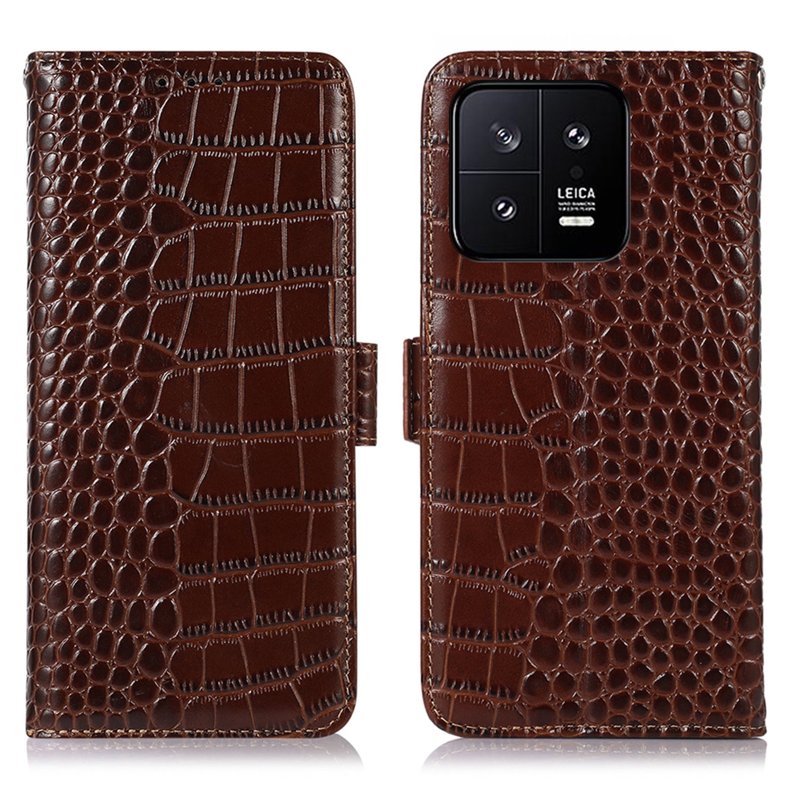 RFID Blocking Phone Case For Xiaomi 13 5G, Foldable Stand Crocodile Texture Genuine Cowhide Leather Flip Wallet Cell Phone Cover
