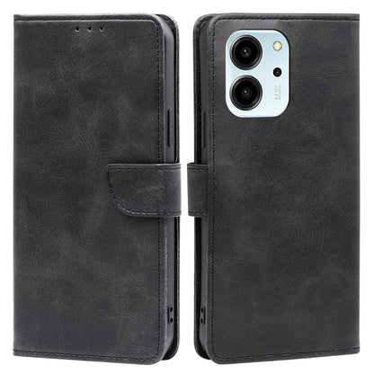 For Honor 80 SE 5G Drop-proof Calf Texture Phone Case PU Leather Flip Wallet Stand Magnetic Closure Cell Phone Cover