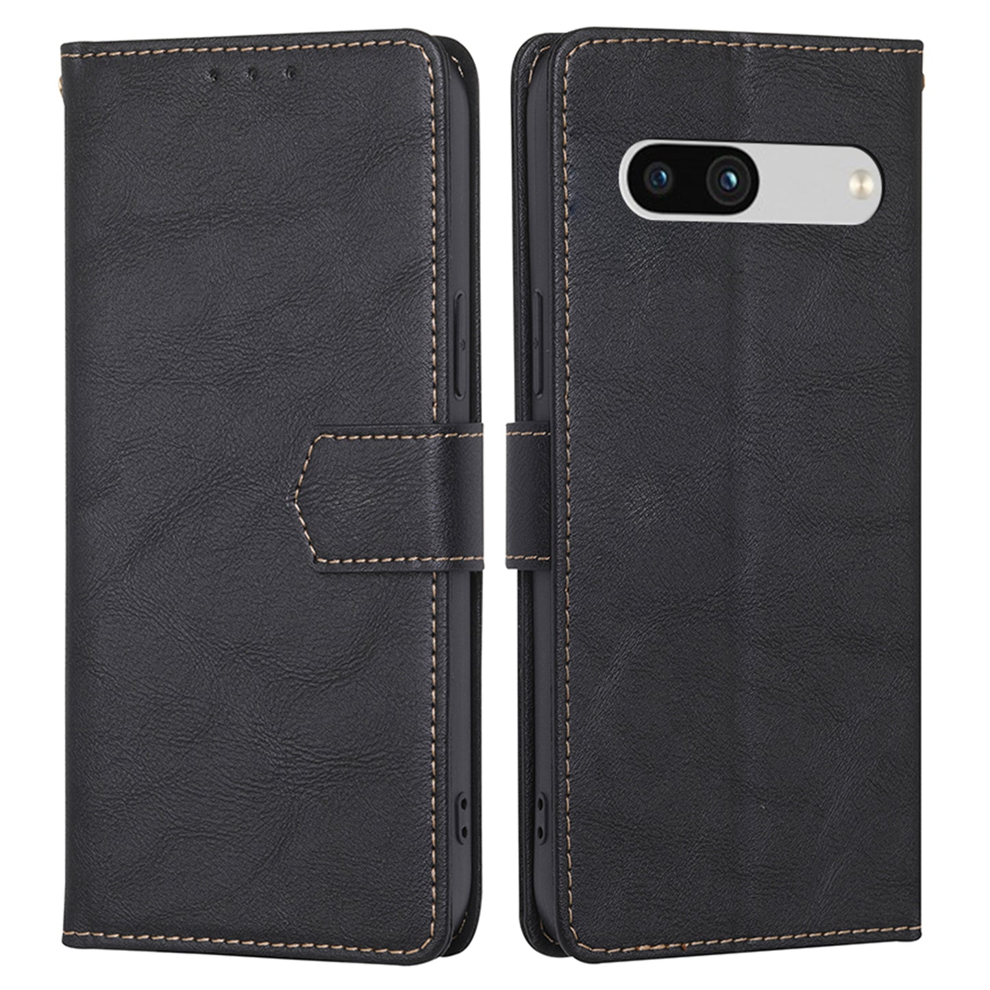 RFID Blocking Phone Cover For Google Pixel 7a, Cowhide Texture PU Leather Stand Wallet Shockproof Phone Case