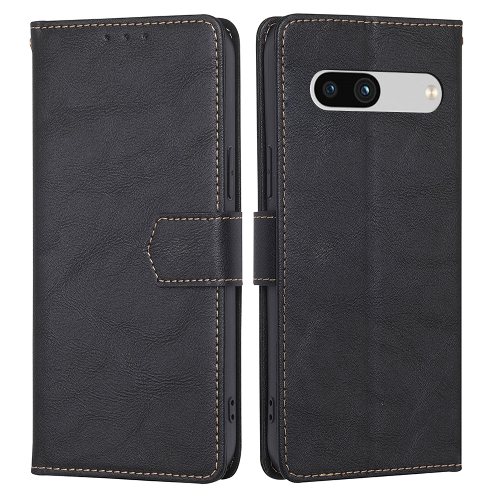 RFID Blocking Phone Cover For Google Pixel 7a, Cowhide Texture PU Leather Stand Wallet Shockproof Phone Case