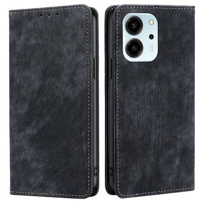 For Honor 80 SE 5G Textured Anti-Drop PU Leather Mobile Phone Case Stand RFID Blocking Wallet Magnetic Phone Flip Cover