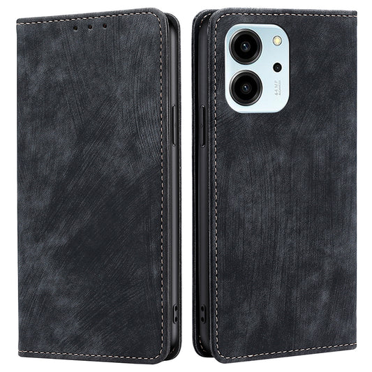 For Honor 80 SE 5G Textured Anti-Drop PU Leather Mobile Phone Case Stand RFID Blocking Wallet Magnetic Phone Flip Cover