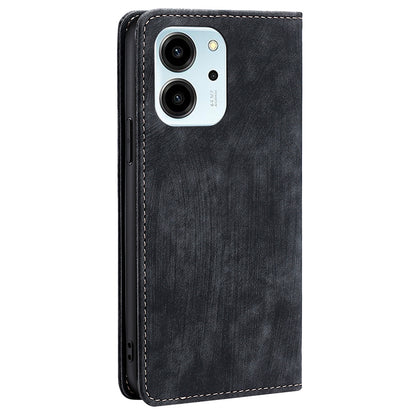 For Honor 80 SE 5G Textured Anti-Drop PU Leather Mobile Phone Case Stand RFID Blocking Wallet Magnetic Phone Flip Cover