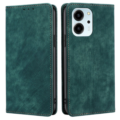 For Honor 80 SE 5G Textured Anti-Drop PU Leather Mobile Phone Case Stand RFID Blocking Wallet Magnetic Phone Flip Cover