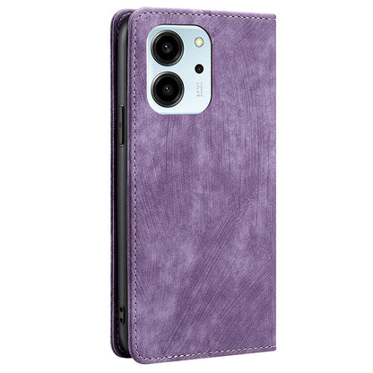 For Honor 80 SE 5G Textured Anti-Drop PU Leather Mobile Phone Case Stand RFID Blocking Wallet Magnetic Phone Flip Cover