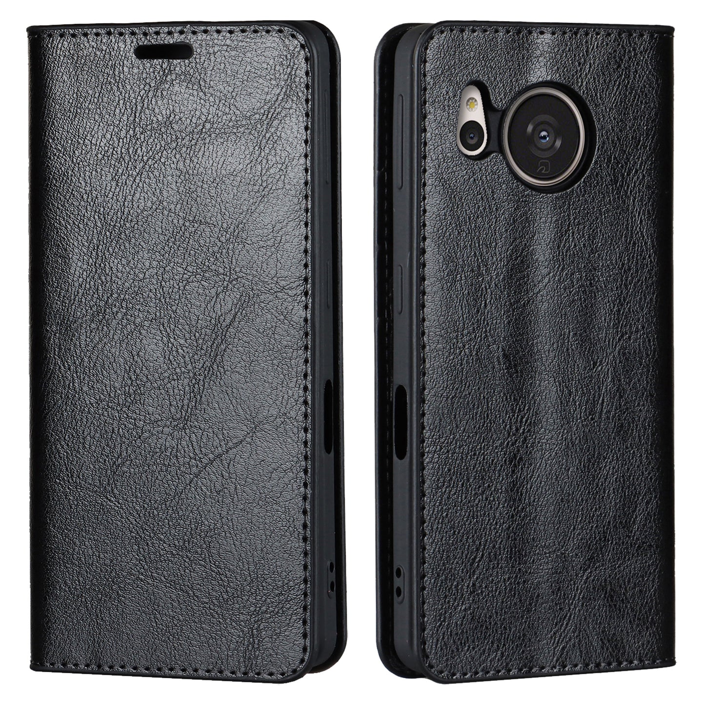 For Sharp Aquos Sense 7 Plus Supporting Stand Flip Wallet Crazy Horse Texture Genuine Leather Cover Magnetic Phone Case