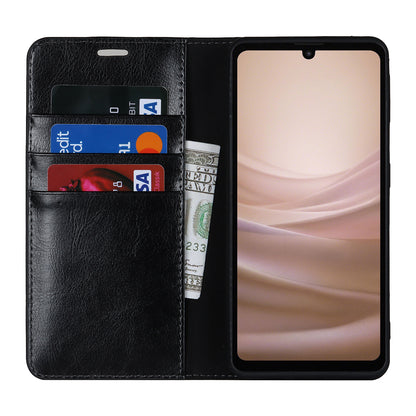 For Sharp Aquos Sense 7 Plus Supporting Stand Flip Wallet Crazy Horse Texture Genuine Leather Cover Magnetic Phone Case