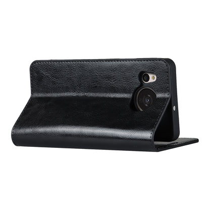 For Sharp Aquos Sense 7 Plus Supporting Stand Flip Wallet Crazy Horse Texture Genuine Leather Cover Magnetic Phone Case