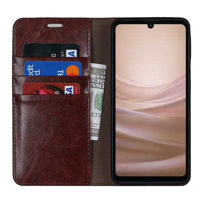 For Sharp Aquos Sense 7 Plus Supporting Stand Flip Wallet Crazy Horse Texture Genuine Leather Cover Magnetic Phone Case
