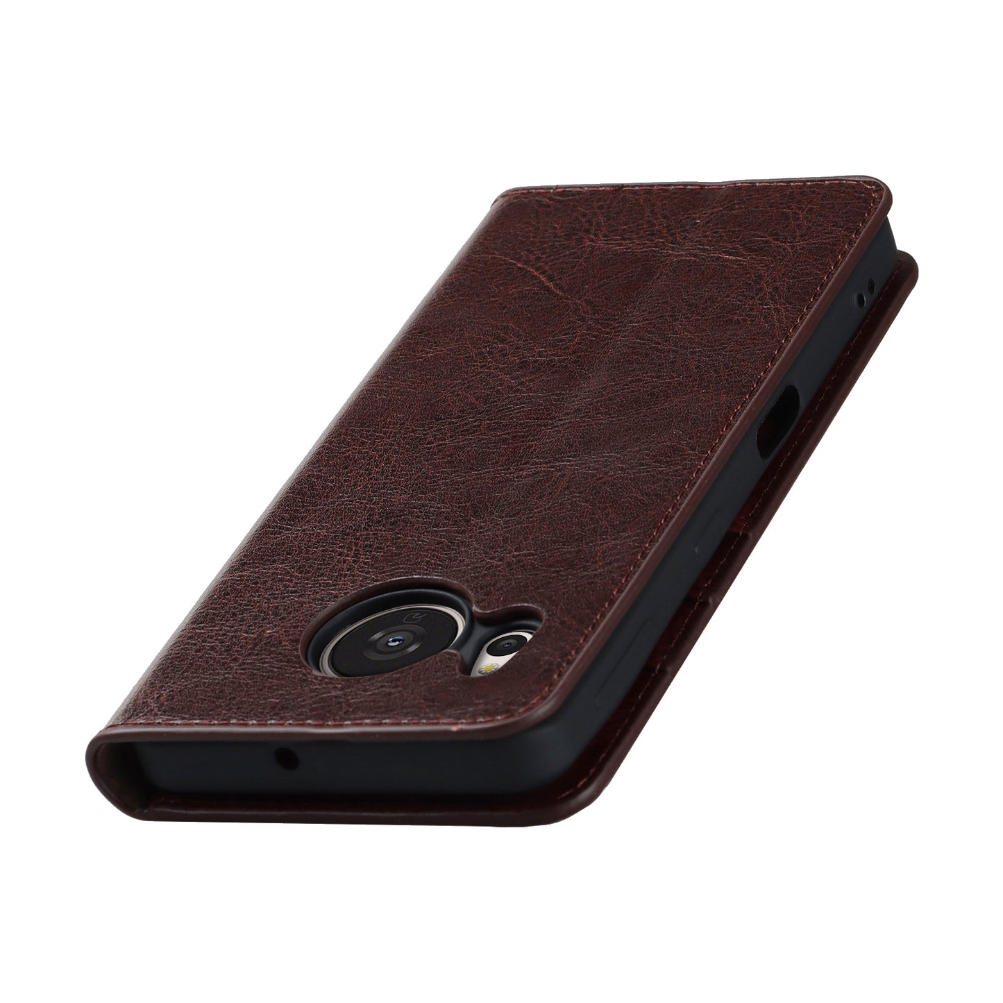 For Sharp Aquos Sense 7 Plus Supporting Stand Flip Wallet Crazy Horse Texture Genuine Leather Cover Magnetic Phone Case