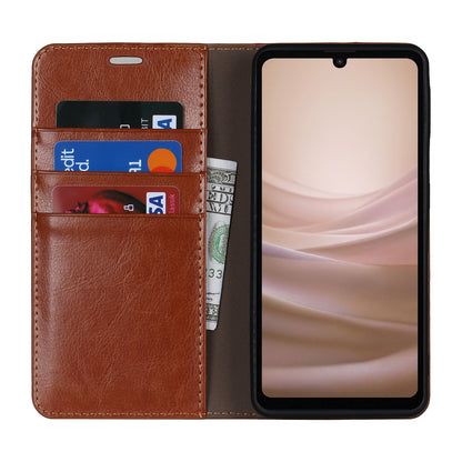 For Sharp Aquos Sense 7 Plus Supporting Stand Flip Wallet Crazy Horse Texture Genuine Leather Cover Magnetic Phone Case