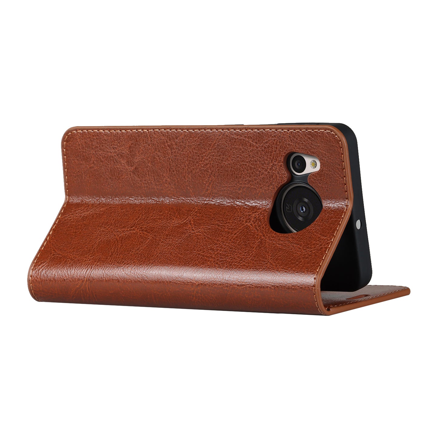For Sharp Aquos Sense 7 Plus Supporting Stand Flip Wallet Crazy Horse Texture Genuine Leather Cover Magnetic Phone Case