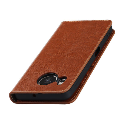 For Sharp Aquos Sense 7 Plus Supporting Stand Flip Wallet Crazy Horse Texture Genuine Leather Cover Magnetic Phone Case