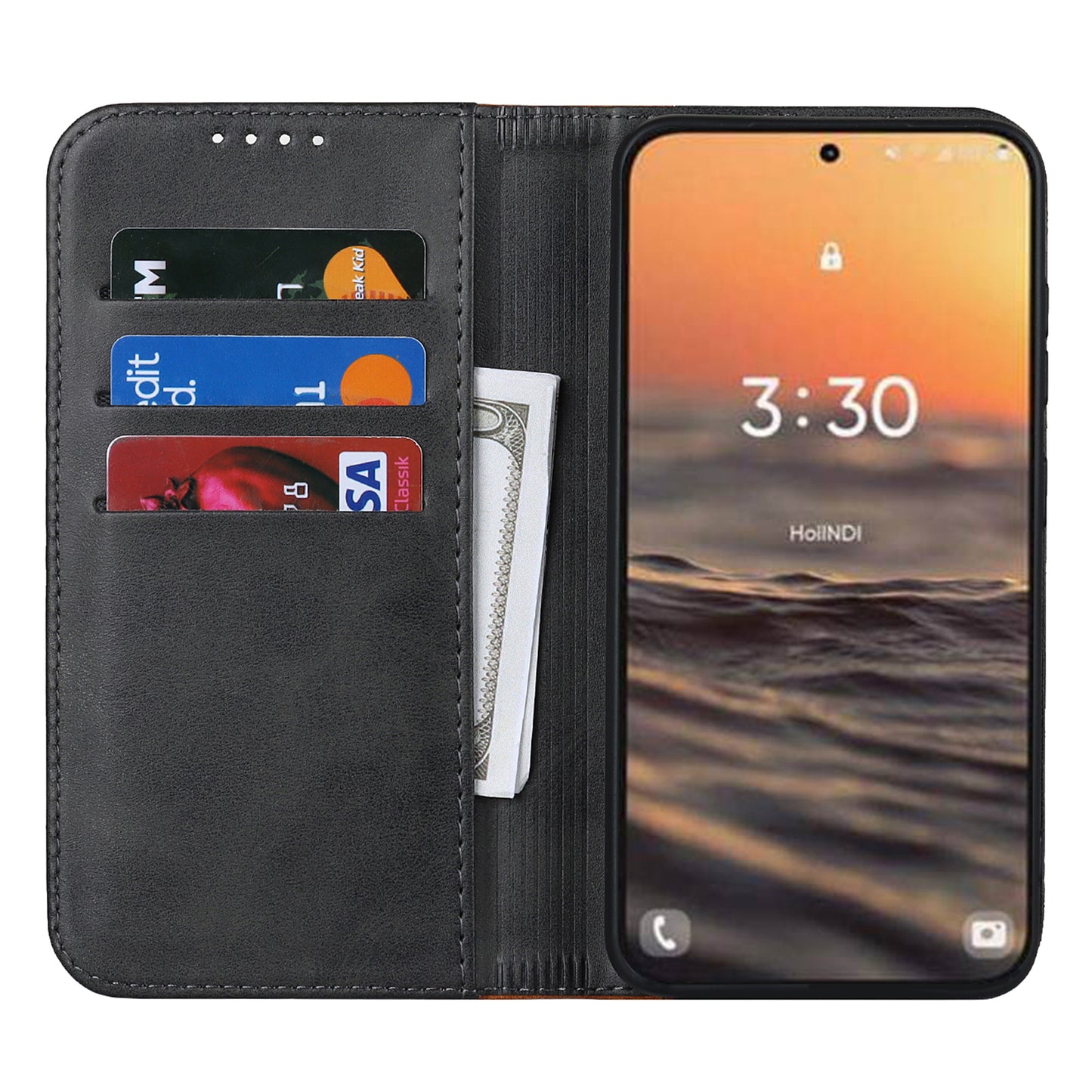 For Samsung Galaxy S23+ Phone Cover Bi-color Splicing Magnetic Closure PU Leather Calf Texture Stand Flip Wallet Case