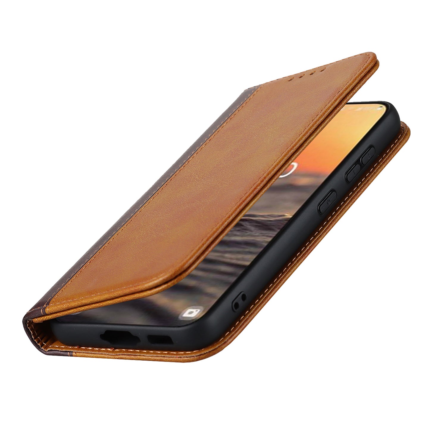 For Samsung Galaxy S23+ Phone Cover Bi-color Splicing Magnetic Closure PU Leather Calf Texture Stand Flip Wallet Case