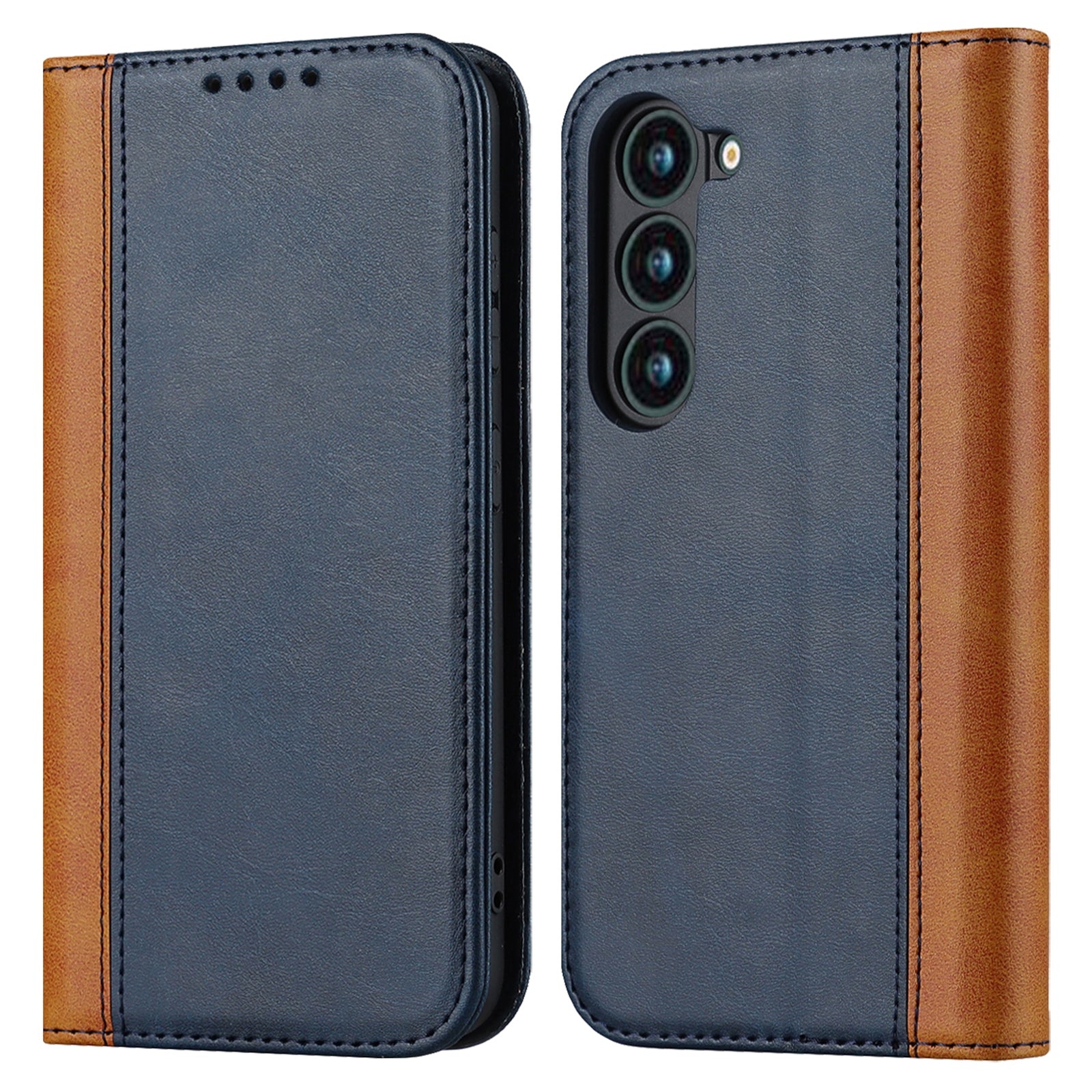 For Samsung Galaxy S23+ Phone Cover Bi-color Splicing Magnetic Closure PU Leather Calf Texture Stand Flip Wallet Case