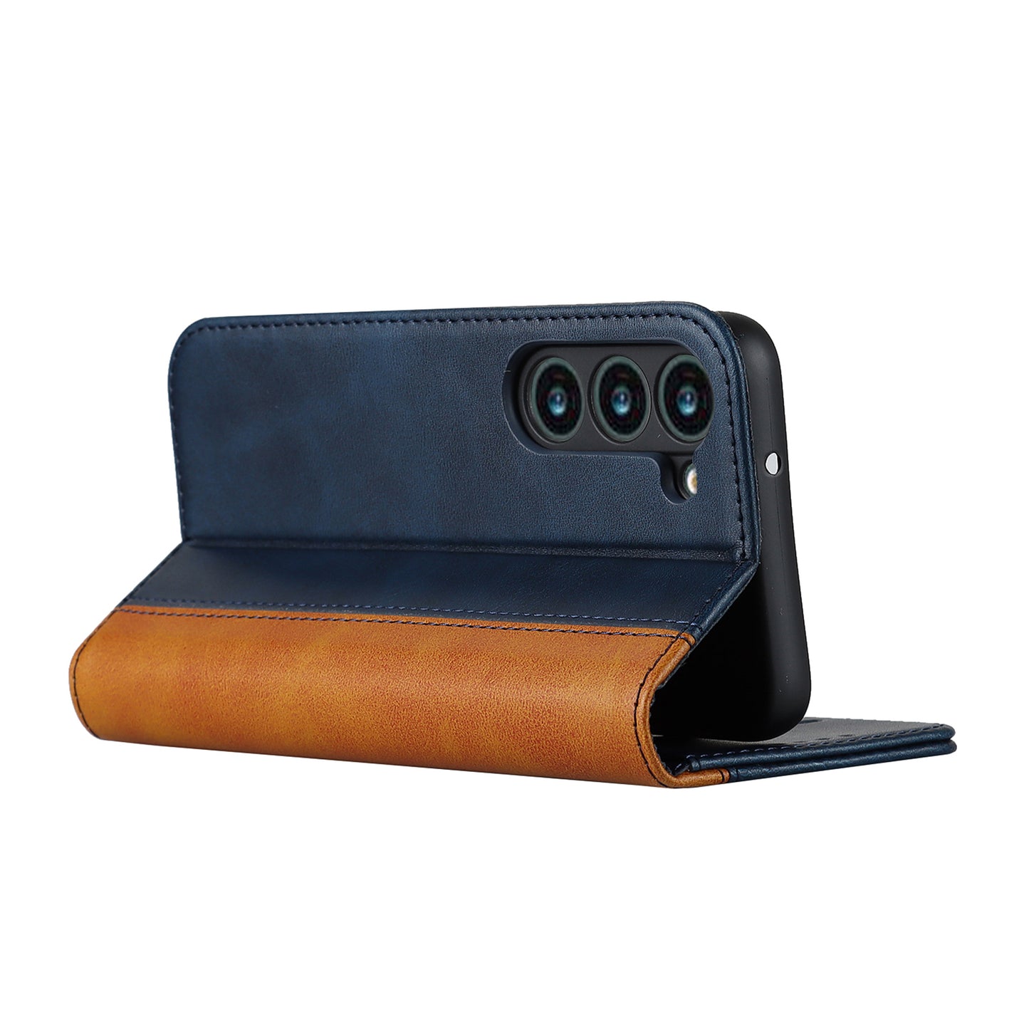 For Samsung Galaxy S23+ Phone Cover Bi-color Splicing Magnetic Closure PU Leather Calf Texture Stand Flip Wallet Case
