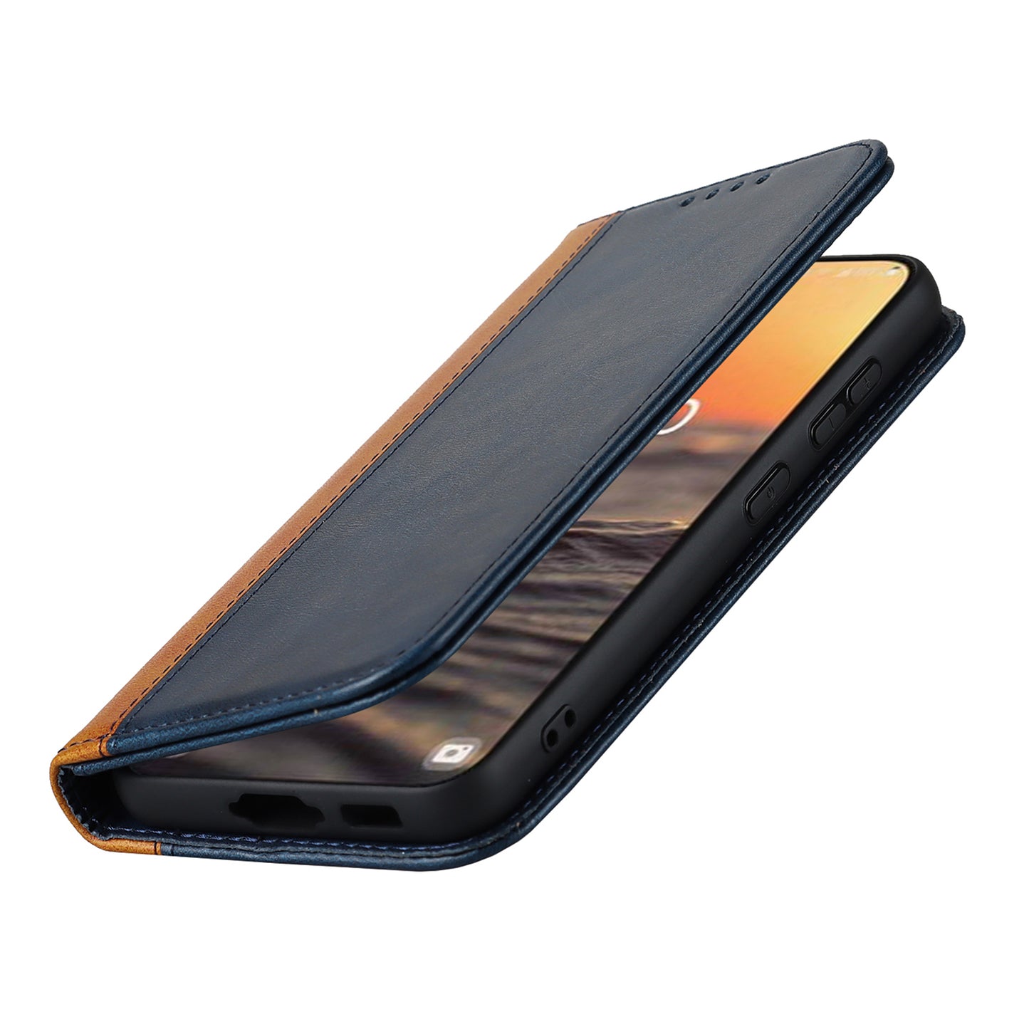 For Samsung Galaxy S23+ Phone Cover Bi-color Splicing Magnetic Closure PU Leather Calf Texture Stand Flip Wallet Case