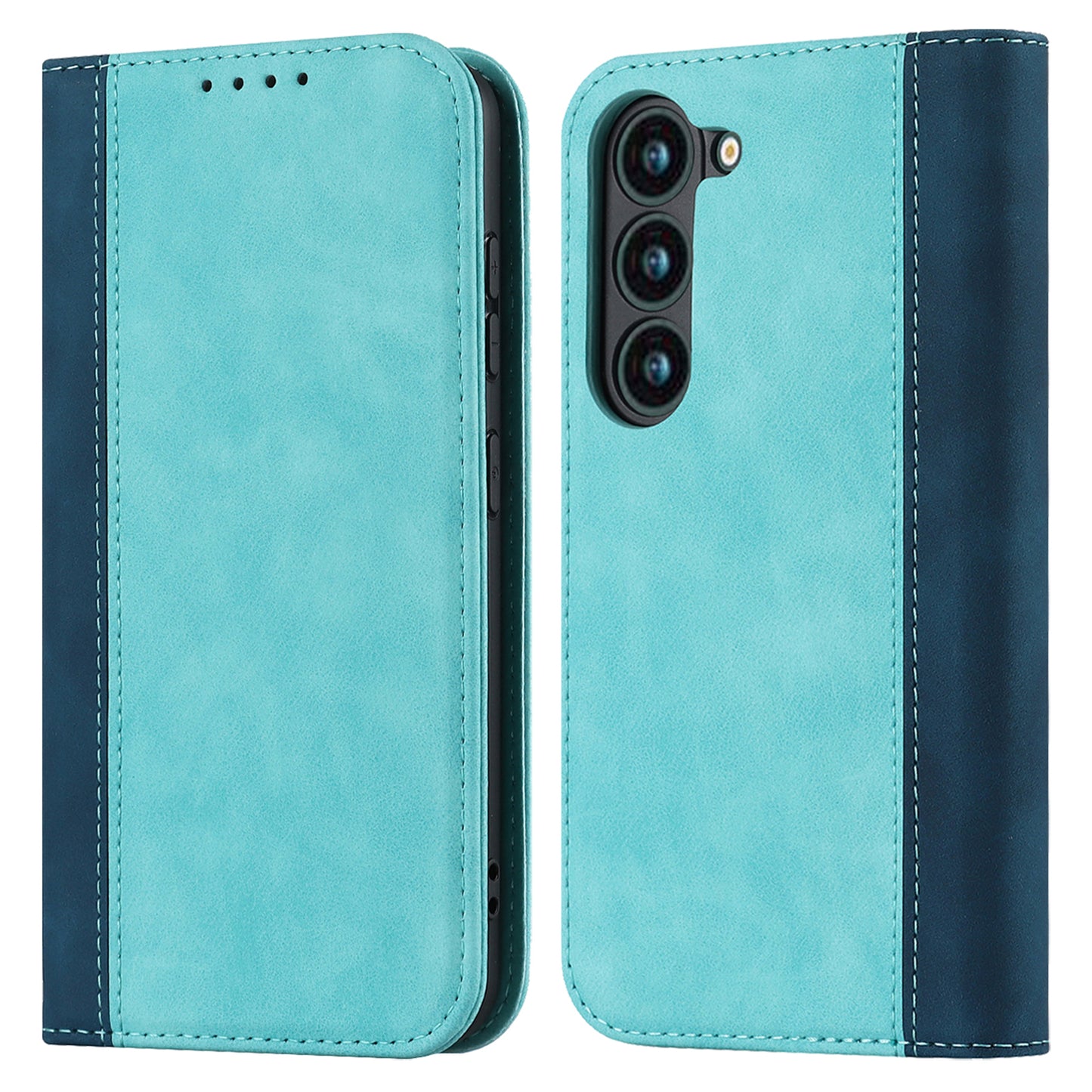 For Samsung Galaxy S23+ Phone Cover Bi-color Splicing Magnetic Closure PU Leather Calf Texture Stand Flip Wallet Case