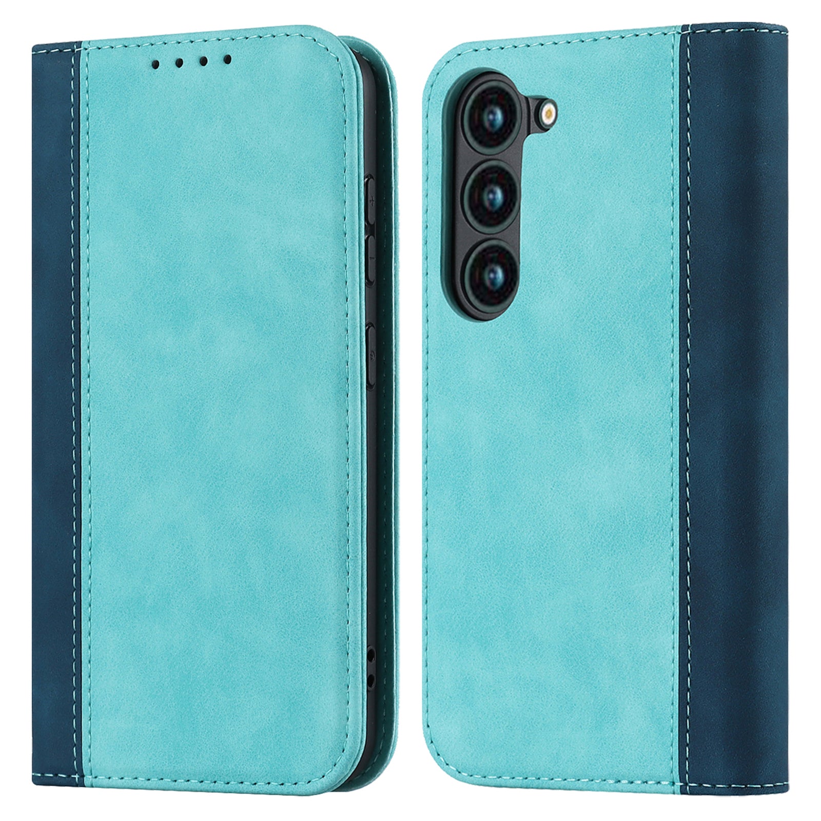 For Samsung Galaxy S23+ Phone Cover Bi-color Splicing Magnetic Closure PU Leather Calf Texture Stand Flip Wallet Case