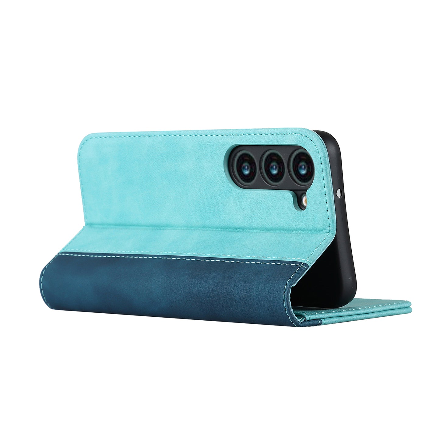 For Samsung Galaxy S23+ Phone Cover Bi-color Splicing Magnetic Closure PU Leather Calf Texture Stand Flip Wallet Case