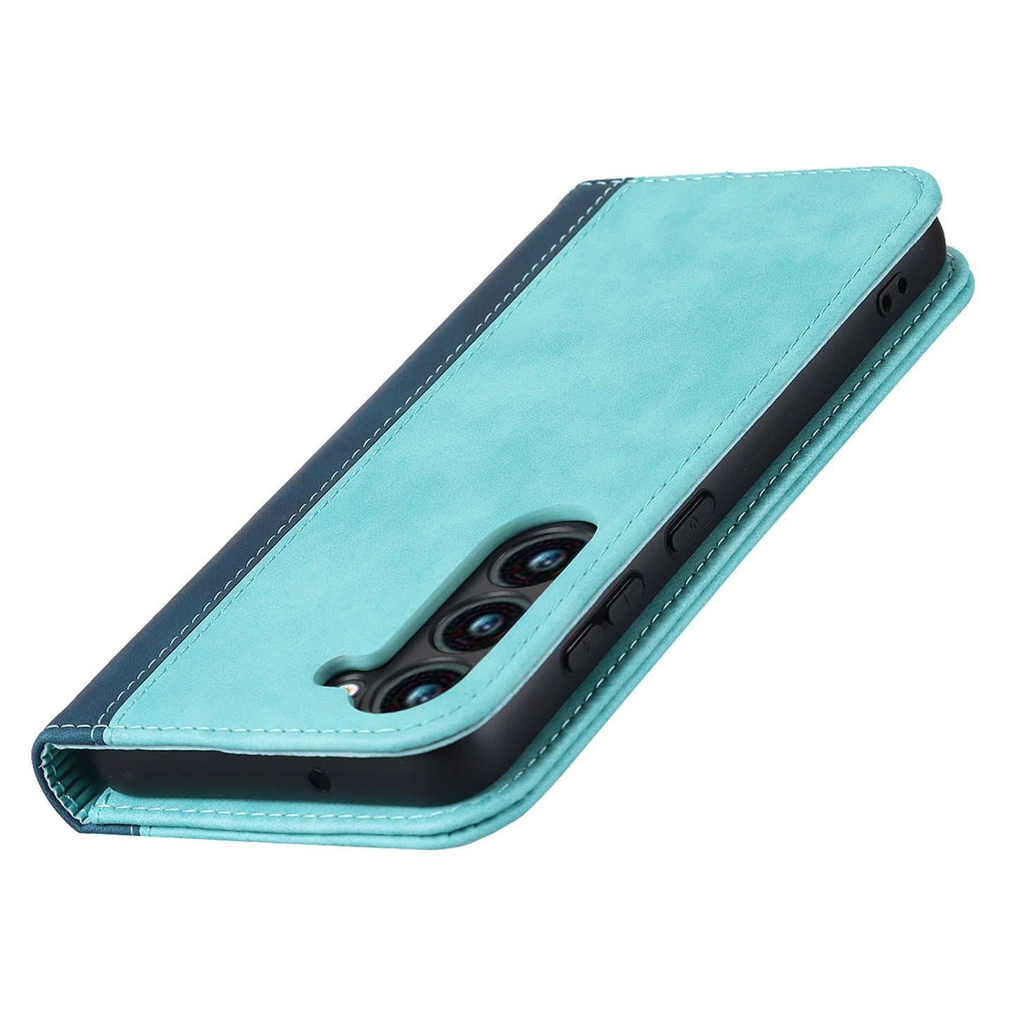 For Samsung Galaxy S23+ Phone Cover Bi-color Splicing Magnetic Closure PU Leather Calf Texture Stand Flip Wallet Case