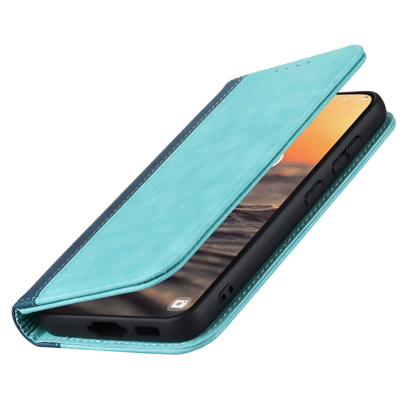For Samsung Galaxy S23+ Phone Cover Bi-color Splicing Magnetic Closure PU Leather Calf Texture Stand Flip Wallet Case