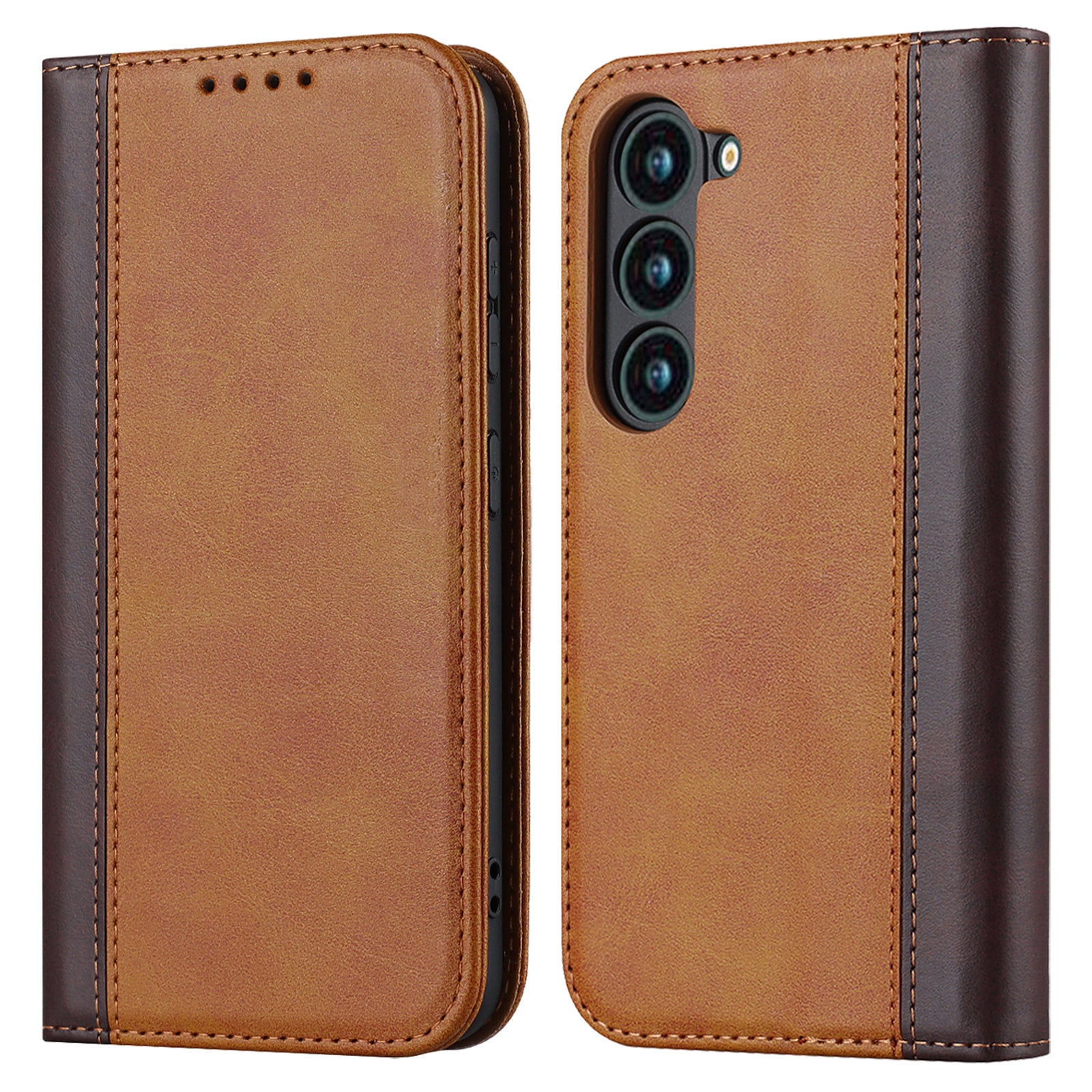 For Samsung Galaxy S23+ Phone Cover Bi-color Splicing Magnetic Closure PU Leather Calf Texture Stand Flip Wallet Case