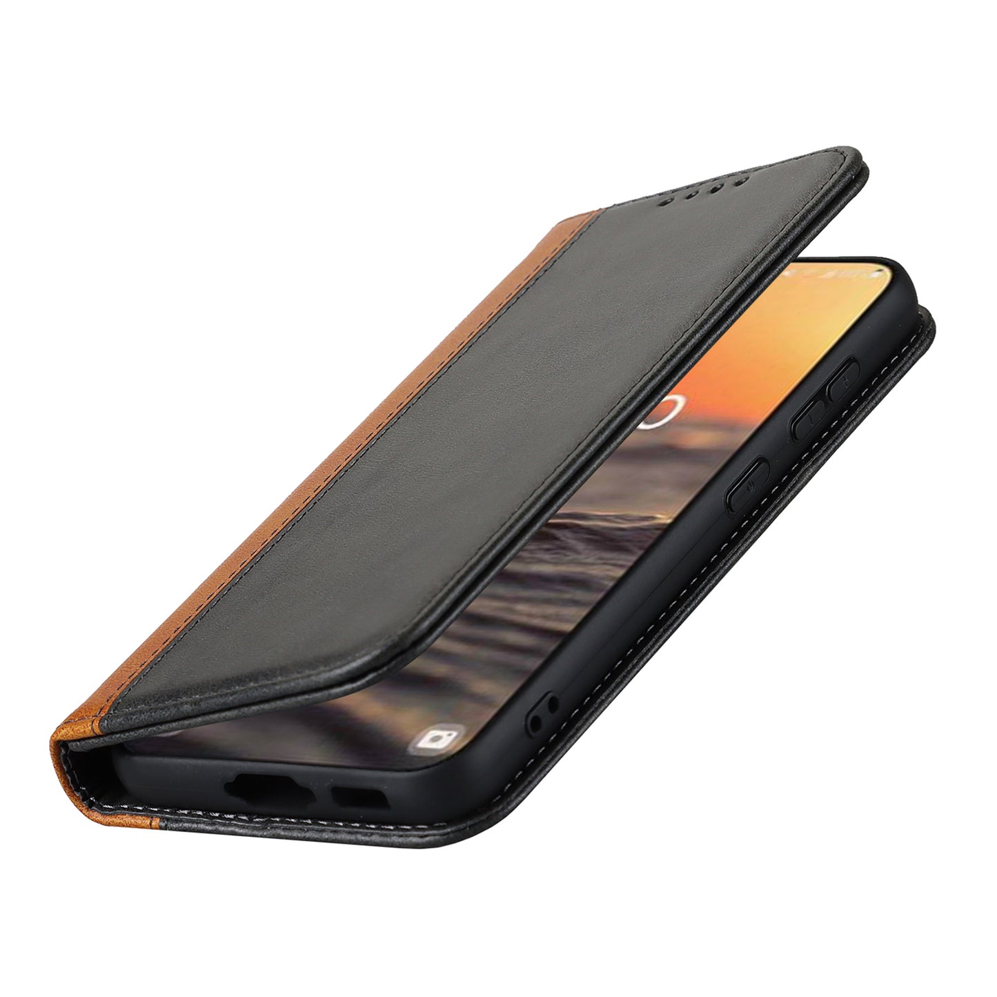 For Samsung Galaxy S23+ Phone Cover Bi-color Splicing Magnetic Closure PU Leather Calf Texture Stand Flip Wallet Case