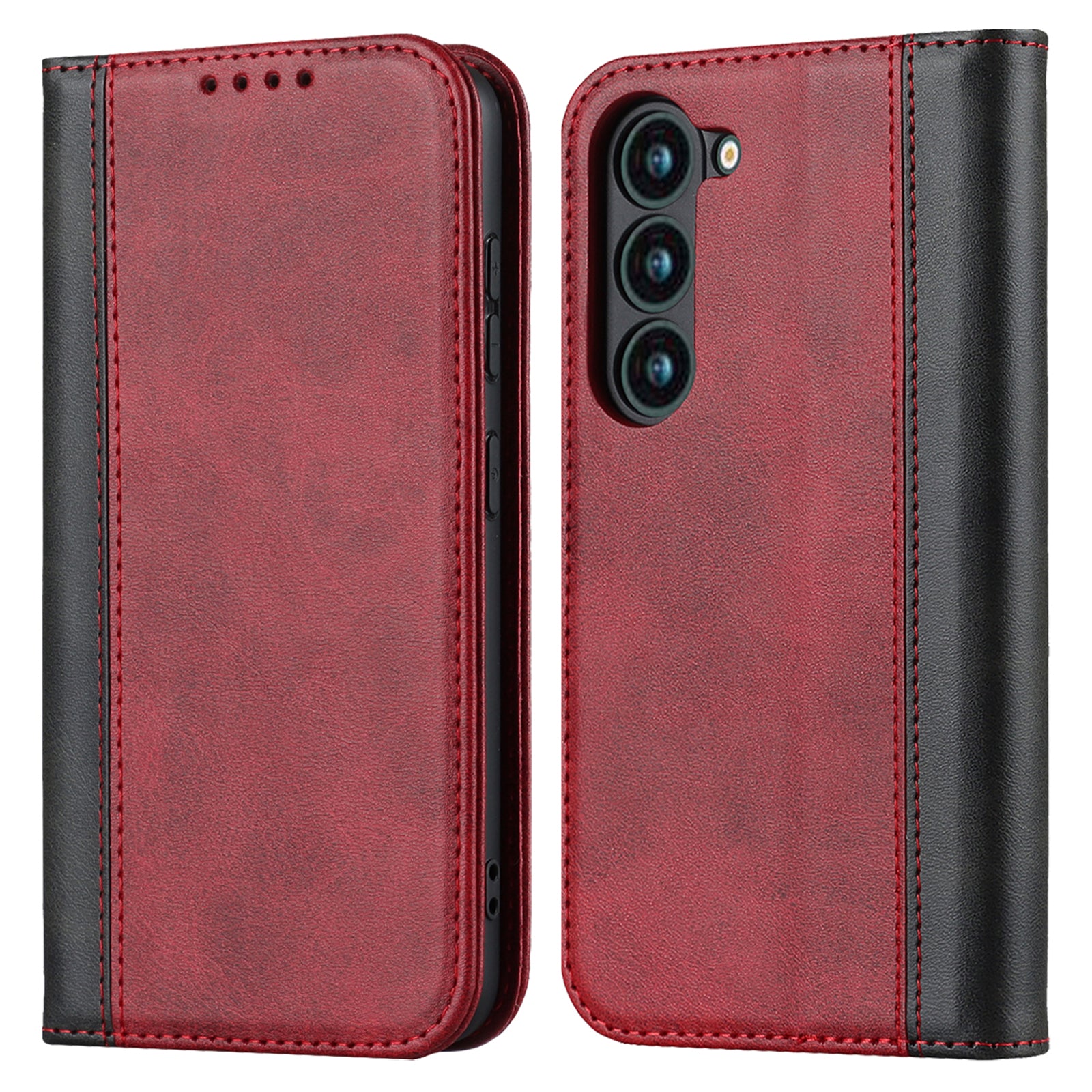 For Samsung Galaxy S23+ Phone Cover Bi-color Splicing Magnetic Closure PU Leather Calf Texture Stand Flip Wallet Case