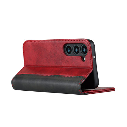 For Samsung Galaxy S23+ Phone Cover Bi-color Splicing Magnetic Closure PU Leather Calf Texture Stand Flip Wallet Case