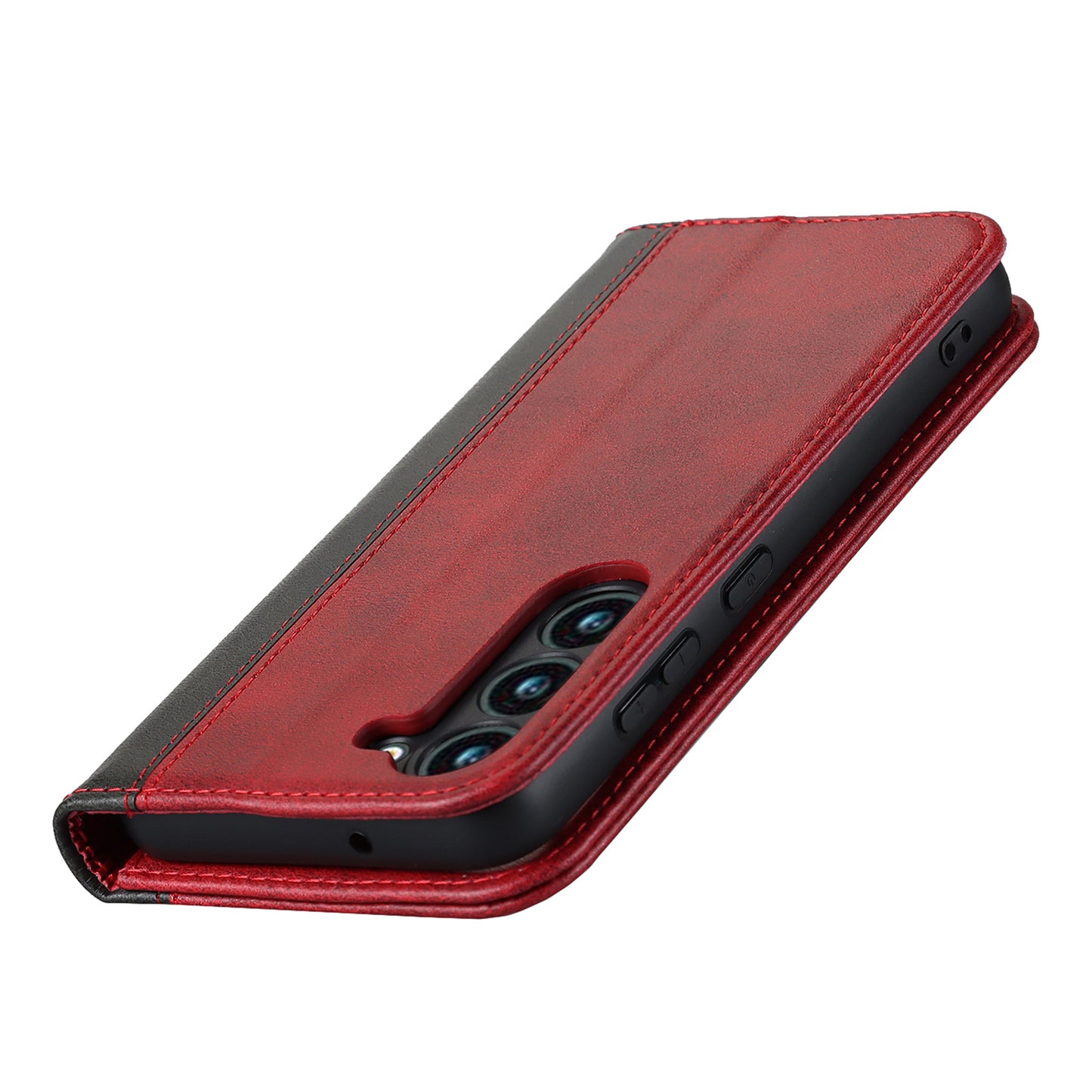 For Samsung Galaxy S23+ Phone Cover Bi-color Splicing Magnetic Closure PU Leather Calf Texture Stand Flip Wallet Case