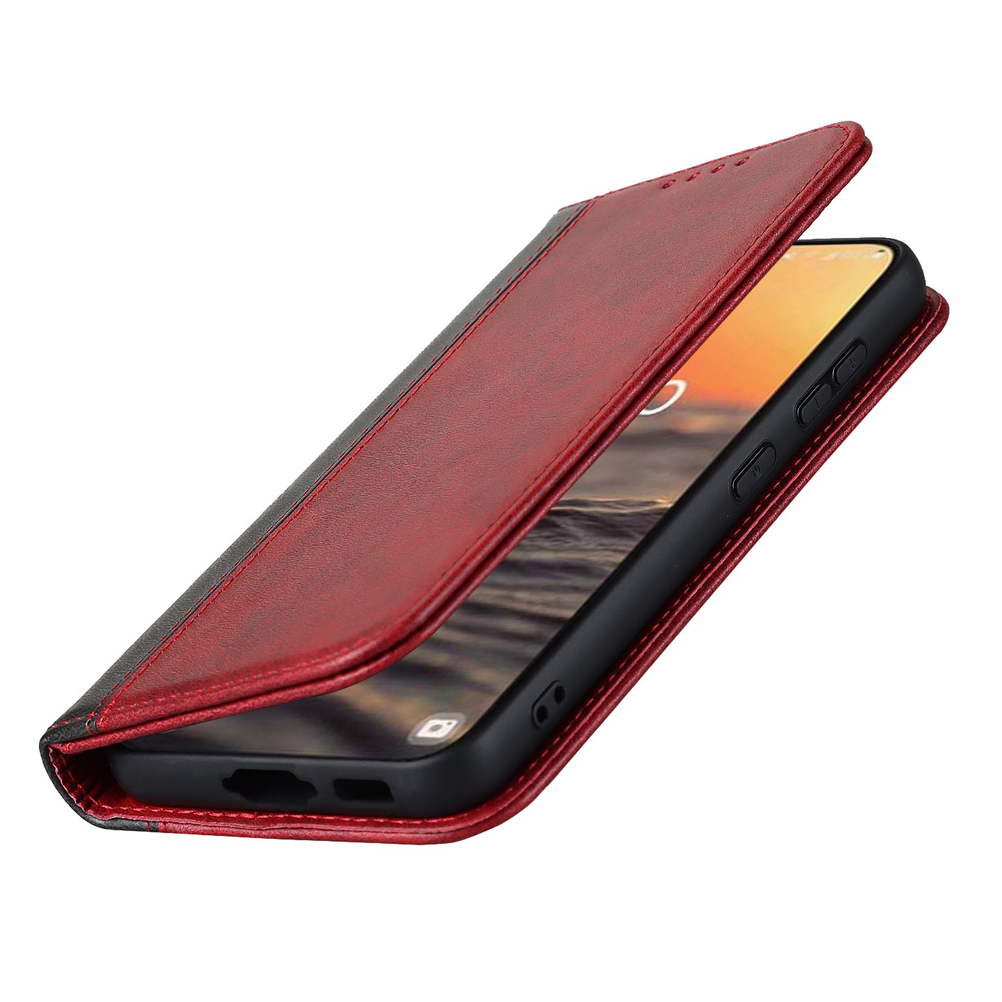 For Samsung Galaxy S23+ Phone Cover Bi-color Splicing Magnetic Closure PU Leather Calf Texture Stand Flip Wallet Case