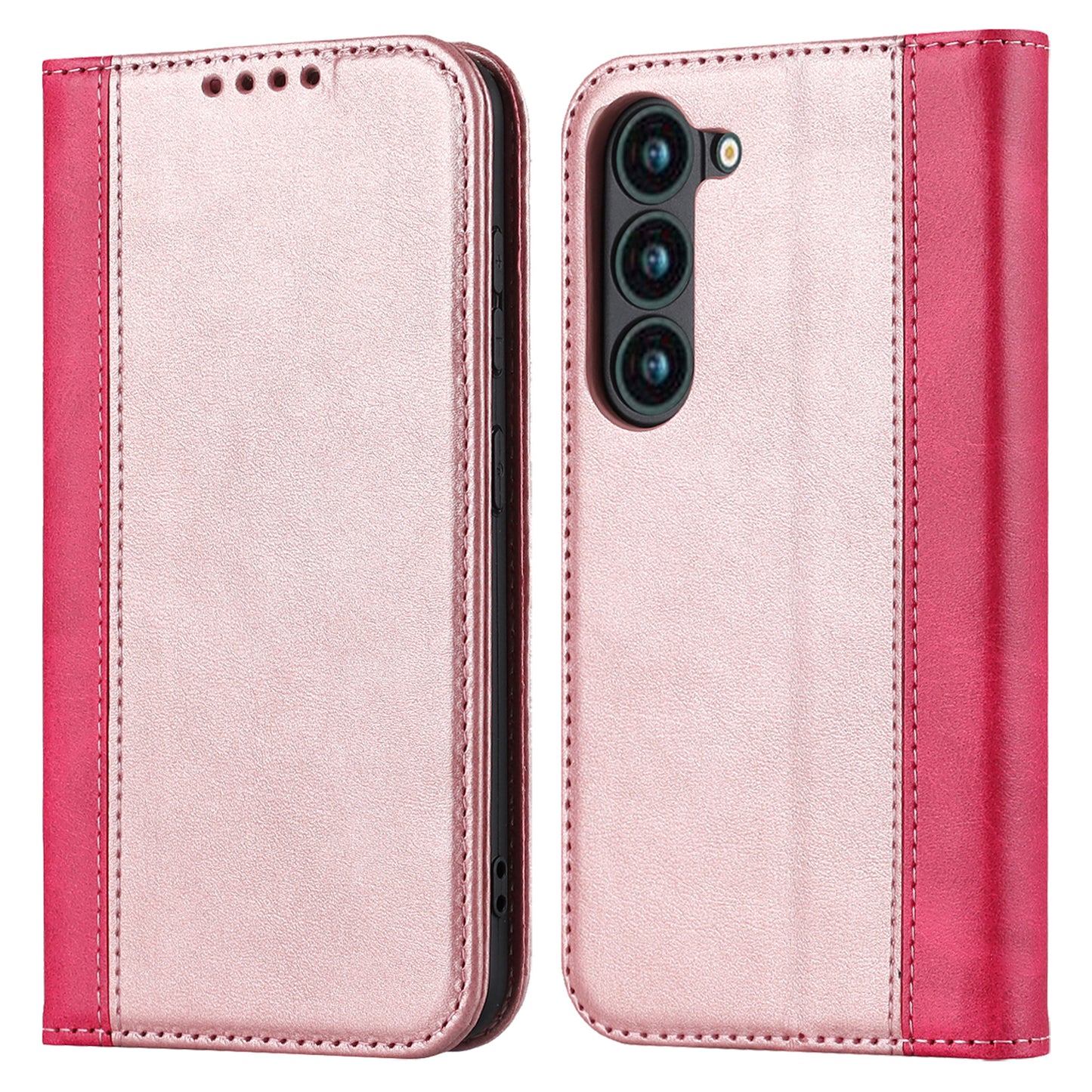 For Samsung Galaxy S23+ Phone Cover Bi-color Splicing Magnetic Closure PU Leather Calf Texture Stand Flip Wallet Case