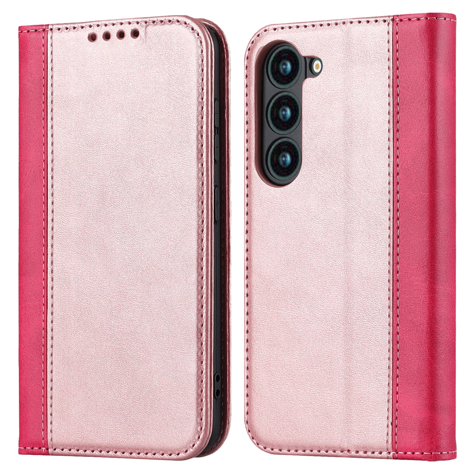 For Samsung Galaxy S23+ Phone Cover Bi-color Splicing Magnetic Closure PU Leather Calf Texture Stand Flip Wallet Case