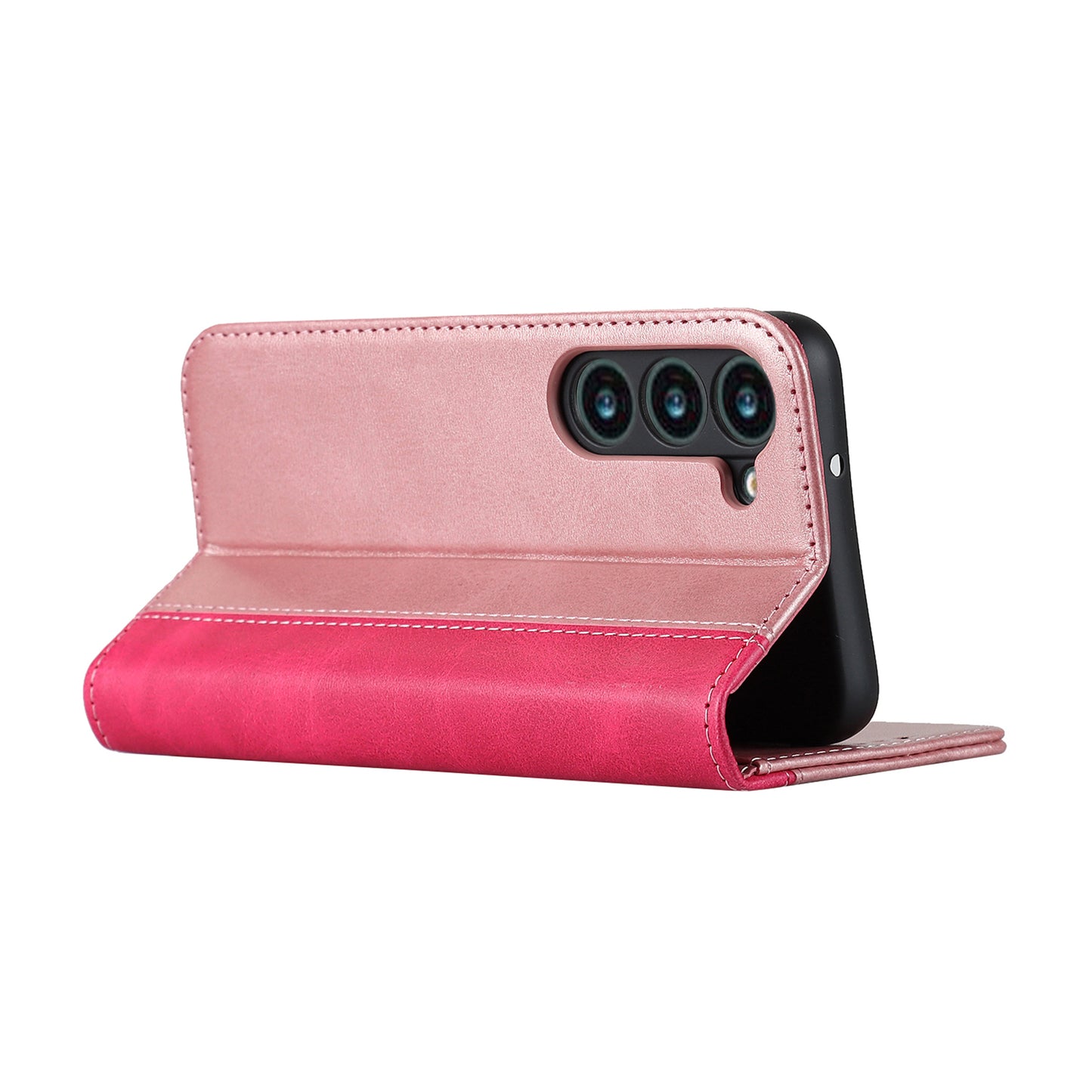 For Samsung Galaxy S23+ Phone Cover Bi-color Splicing Magnetic Closure PU Leather Calf Texture Stand Flip Wallet Case