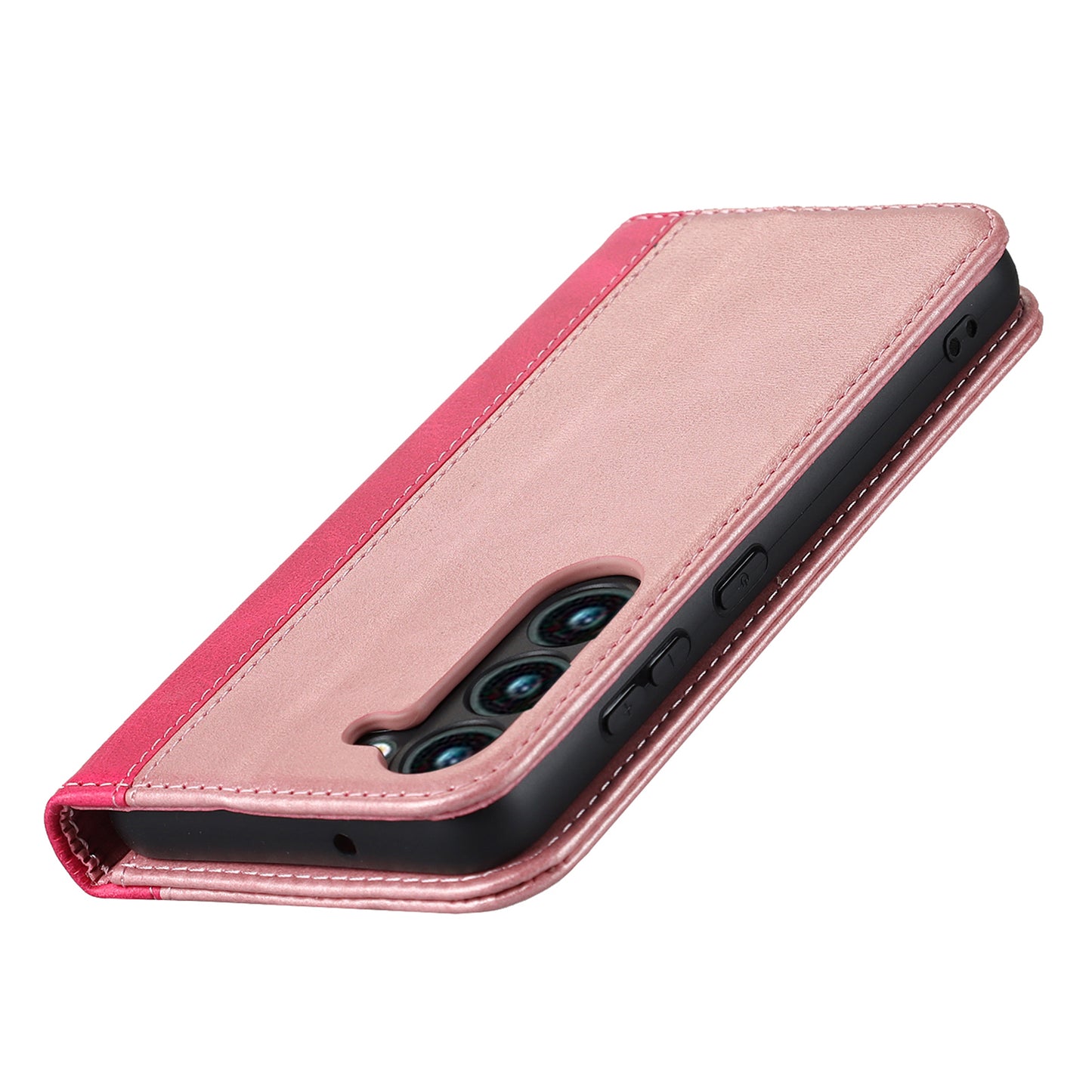 For Samsung Galaxy S23+ Phone Cover Bi-color Splicing Magnetic Closure PU Leather Calf Texture Stand Flip Wallet Case