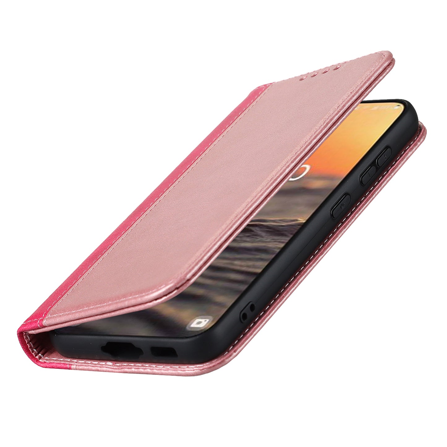 For Samsung Galaxy S23+ Phone Cover Bi-color Splicing Magnetic Closure PU Leather Calf Texture Stand Flip Wallet Case