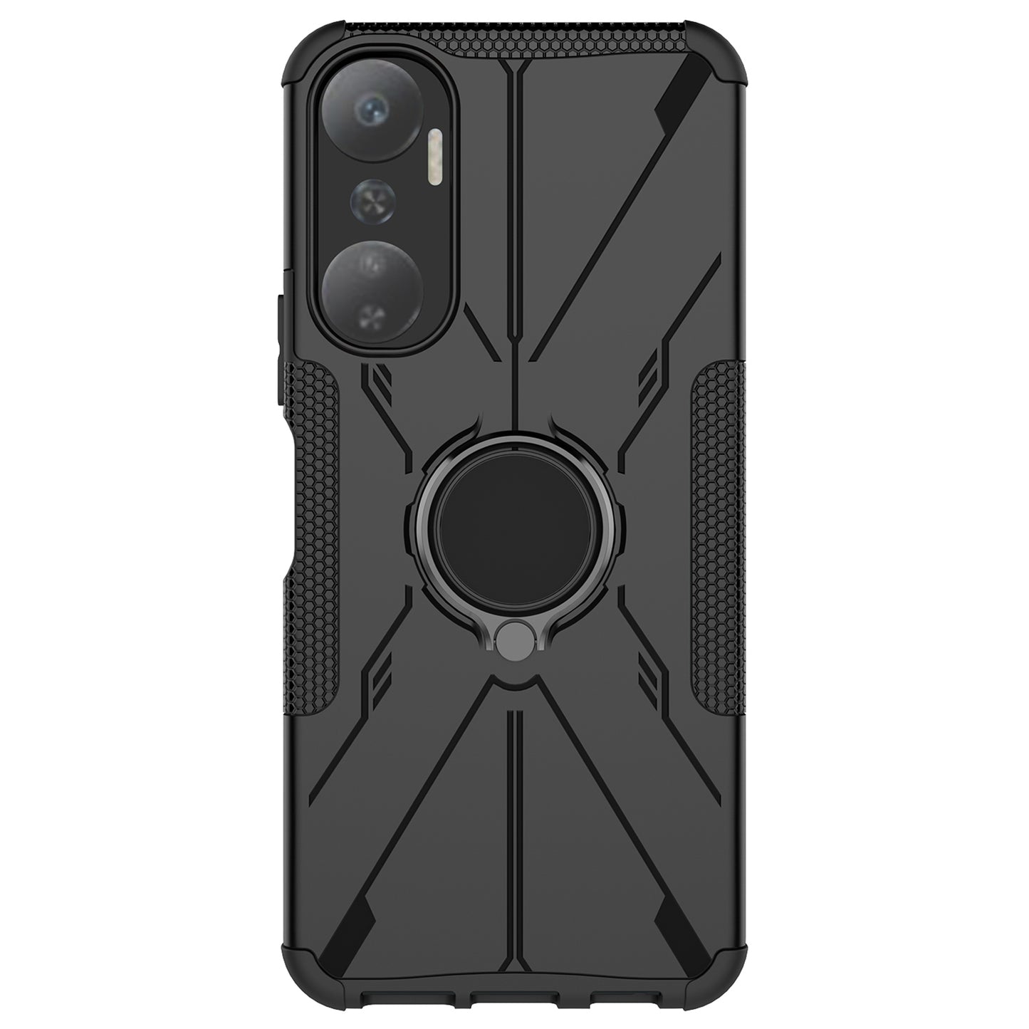 For Infinix Hot 20 4G Ring Holder Kickstand Phone Case Hard PC Soft TPU Shockproof Protective Cover