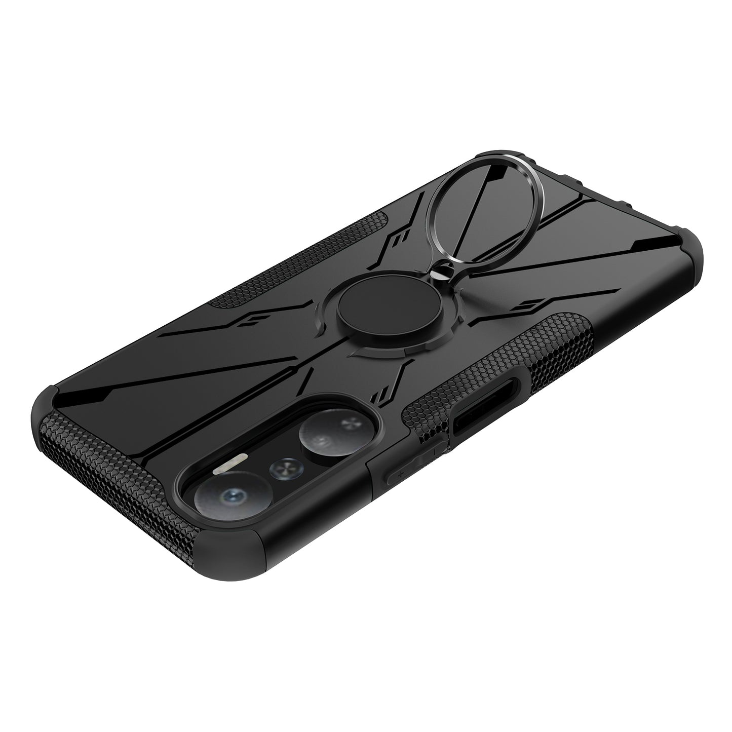 For Infinix Hot 20 4G Ring Holder Kickstand Phone Case Hard PC Soft TPU Shockproof Protective Cover