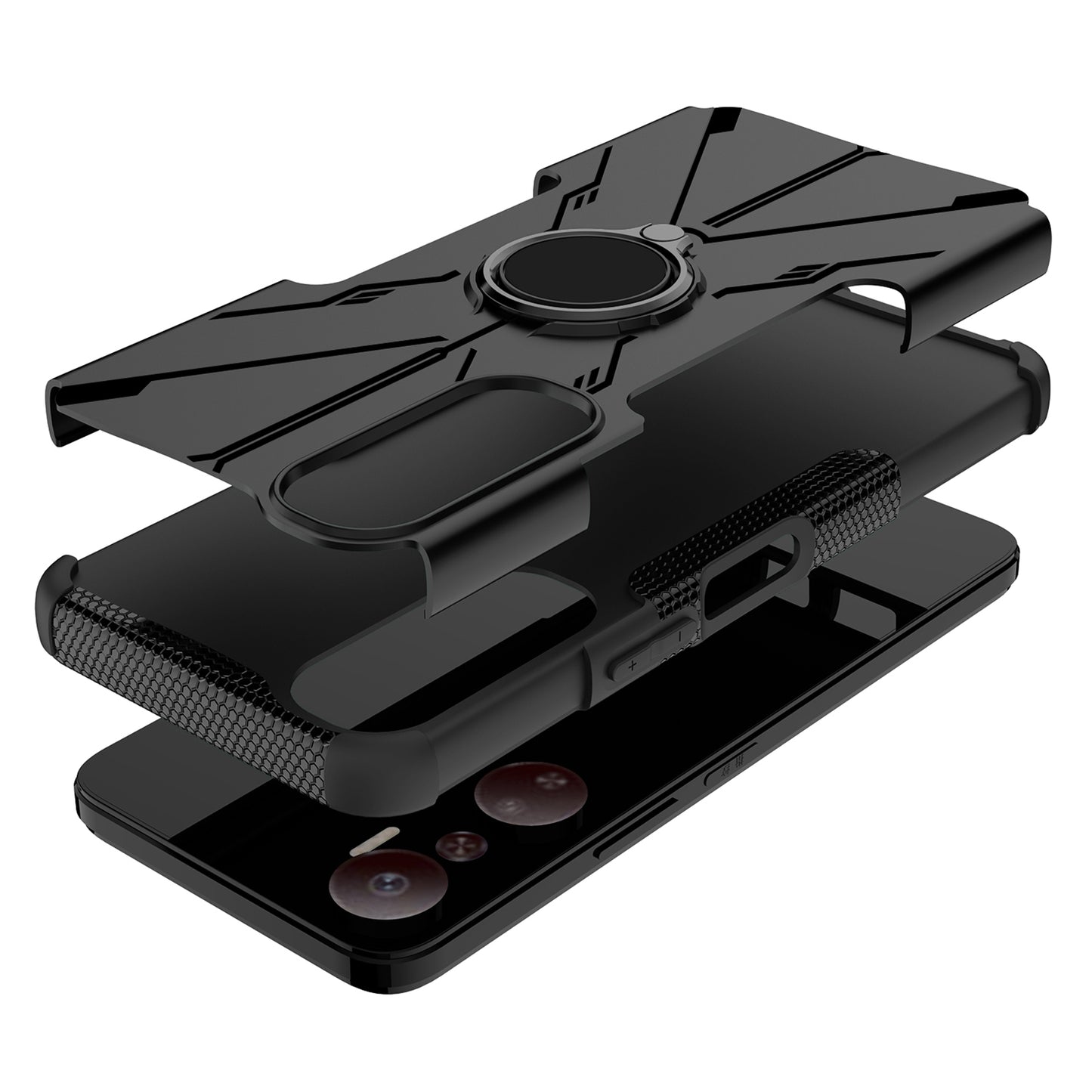 For Infinix Hot 20 4G Ring Holder Kickstand Phone Case Hard PC Soft TPU Shockproof Protective Cover