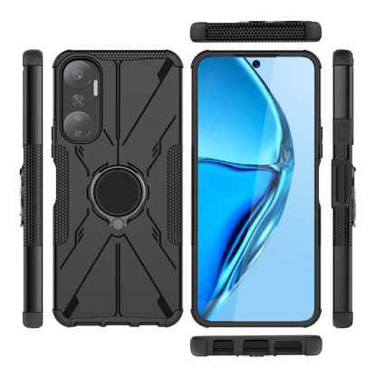 For Infinix Hot 20 4G Ring Holder Kickstand Phone Case Hard PC Soft TPU Shockproof Protective Cover